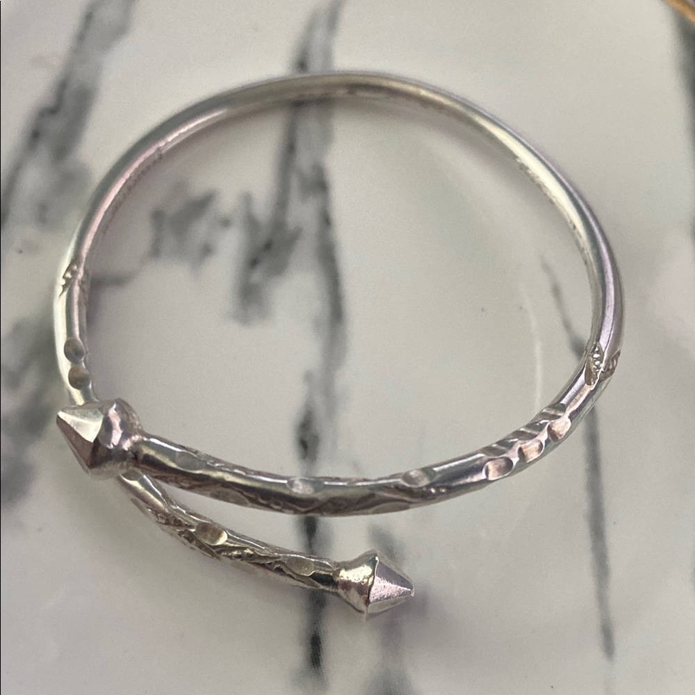Vintage Sterling Silver Cuff Bracelet hand forged primitive folk art pointed end
